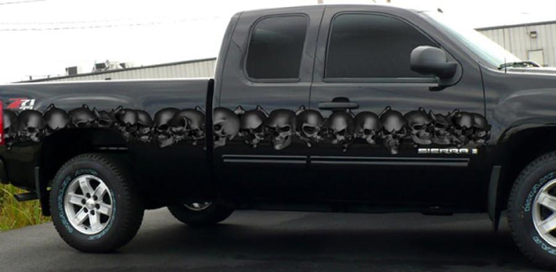 Gray skulls link vinyl graphics on black truck